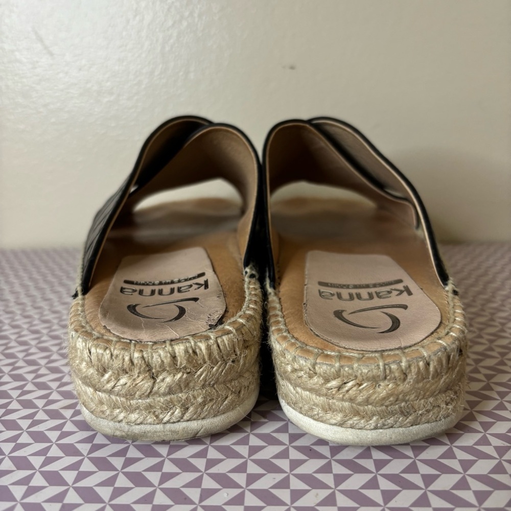 Kanna Women's platform sandals black leather slip on size 41 - Picture 5 of 8